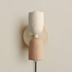 Ceramic Up Down Plug-In Wall Sconce - Bone Canopy / White Clay Upper Shade
