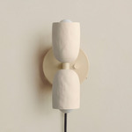Ceramic Up Down Plug-In Wall Sconce - Bone Canopy / White Clay Upper Shade