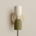 Ceramic Up Down Plug-In Wall Sconce - Bone Canopy / White Clay Upper Shade