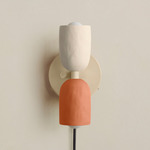 Ceramic Up Down Plug-In Wall Sconce - Bone Canopy / White Clay Upper Shade