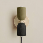 Ceramic Up Down Plug-In Wall Sconce - Bone Canopy / Green Clay Upper Shade