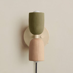 Ceramic Up Down Plug-In Wall Sconce - Bone Canopy / Green Clay Upper Shade