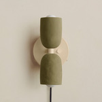 Ceramic Up Down Plug-In Wall Sconce - Bone Canopy / Green Clay Upper Shade