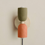 Ceramic Up Down Plug-In Wall Sconce - Bone Canopy / Green Clay Upper Shade