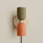 Ceramic Up Down Plug-In Wall Sconce - Bone Canopy / Green Clay Upper Shade