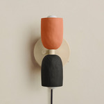 Ceramic Up Down Plug-In Wall Sconce - Bone Canopy / Terracotta Upper Shade