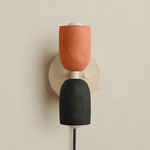 Ceramic Up Down Plug-In Wall Sconce - Bone Canopy / Terracotta Upper Shade