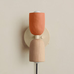Ceramic Up Down Plug-In Wall Sconce - Bone Canopy / Terracotta Upper Shade