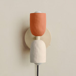 Ceramic Up Down Plug-In Wall Sconce - Bone Canopy / Terracotta Upper Shade