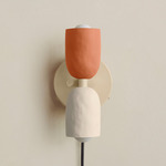 Ceramic Up Down Plug-In Wall Sconce - Bone Canopy / Terracotta Upper Shade