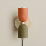 Ceramic Up Down Plug-In Wall Sconce - Bone Canopy / Terracotta Upper Shade
