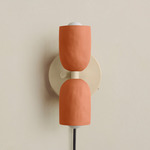 Ceramic Up Down Plug-In Wall Sconce - Bone Canopy / Terracotta Upper Shade