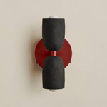 Ceramic Up Down Wall Sconce - Oxide Red Canopy / Black Clay Upper Shade