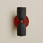 Ceramic Up Down Wall Sconce - Oxide Red Canopy / Black Clay Upper Shade