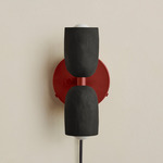 Ceramic Up Down Plug-In Wall Sconce - Oxide Red Canopy / Black Clay Upper Shade
