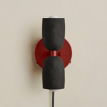 Ceramic Up Down Plug-In Wall Sconce - Oxide Red Canopy / Black Clay Upper Shade