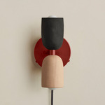Ceramic Up Down Plug-In Wall Sconce - Oxide Red Canopy / Black Clay Upper Shade