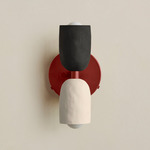 Ceramic Up Down Wall Sconce - Oxide Red Canopy / Black Clay Upper Shade