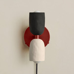 Ceramic Up Down Plug-In Wall Sconce - Oxide Red Canopy / Black Clay Upper Shade