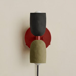Ceramic Up Down Plug-In Wall Sconce - Oxide Red Canopy / Black Clay Upper Shade