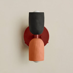 Ceramic Up Down Wall Sconce - Oxide Red Canopy / Black Clay Upper Shade