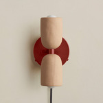 Ceramic Up Down Plug-In Wall Sconce - Oxide Red Canopy / Tan Clay Upper Shade