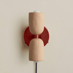 Ceramic Up Down Plug-In Wall Sconce - Oxide Red Canopy / Tan Clay Upper Shade