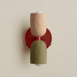 Ceramic Up Down Wall Sconce - Oxide Red Canopy / Tan Clay Upper Shade