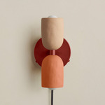 Ceramic Up Down Plug-In Wall Sconce - Oxide Red Canopy / Tan Clay Upper Shade