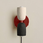 Ceramic Up Down Plug-In Wall Sconce - Oxide Red Canopy / White Clay Upper Shade