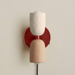 Ceramic Up Down Plug-In Wall Sconce - Oxide Red Canopy / White Clay Upper Shade