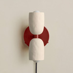 Ceramic Up Down Plug-In Wall Sconce - Oxide Red Canopy / White Clay Upper Shade
