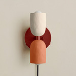 Ceramic Up Down Plug-In Wall Sconce - Oxide Red Canopy / White Clay Upper Shade