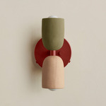 Ceramic Up Down Wall Sconce - Oxide Red Canopy / Green Clay Upper Shade