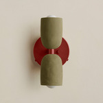 Ceramic Up Down Wall Sconce - Oxide Red Canopy / Green Clay Upper Shade