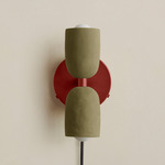 Ceramic Up Down Plug-In Wall Sconce - Oxide Red Canopy / Green Clay Upper Shade