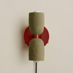 Ceramic Up Down Plug-In Wall Sconce - Oxide Red Canopy / Green Clay Upper Shade