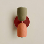 Ceramic Up Down Wall Sconce - Oxide Red Canopy / Green Clay Upper Shade