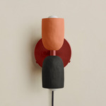 Ceramic Up Down Plug-In Wall Sconce - Oxide Red Canopy / Terracotta Upper Shade