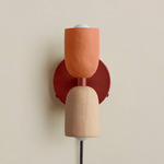 Ceramic Up Down Plug-In Wall Sconce - Oxide Red Canopy / Terracotta Upper Shade