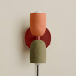 Ceramic Up Down Plug-In Wall Sconce - Oxide Red Canopy / Terracotta Upper Shade