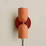 Ceramic Up Down Plug-In Wall Sconce - Oxide Red Canopy / Terracotta Upper Shade