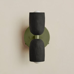 Ceramic Up Down Wall Sconce - Reed Green Canopy / Black Clay Upper Shade