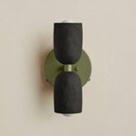 Ceramic Up Down Wall Sconce - Reed Green Canopy / Black Clay Upper Shade