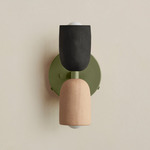 Ceramic Up Down Wall Sconce - Reed Green Canopy / Black Clay Upper Shade