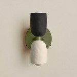 Ceramic Up Down Wall Sconce - Reed Green Canopy / Black Clay Upper Shade