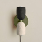 Ceramic Up Down Plug-In Wall Sconce - Reed Green Canopy / Black Clay Upper Shade