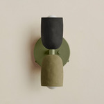 Ceramic Up Down Wall Sconce - Reed Green Canopy / Black Clay Upper Shade