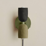 Ceramic Up Down Plug-In Wall Sconce - Reed Green Canopy / Black Clay Upper Shade
