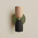 Ceramic Up Down Wall Sconce - Reed Green Canopy / Tan Clay Upper Shade